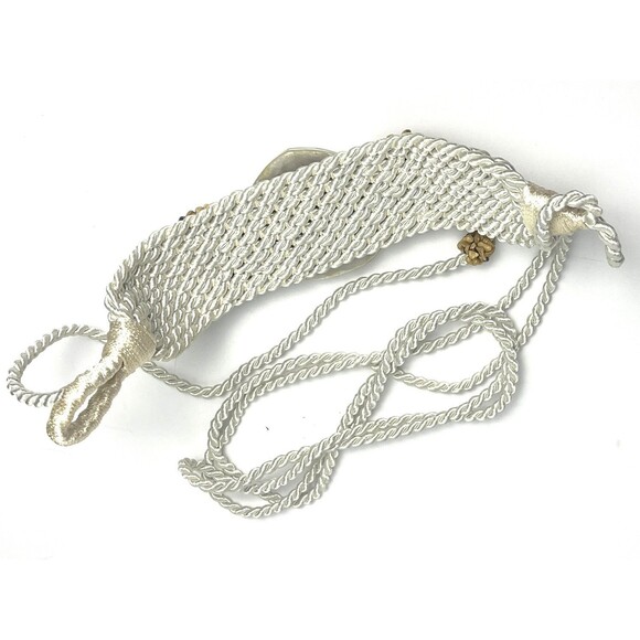 Seashell Rope Tie Belt Vintage 80s White Iridescent Bead Adjustable Hippie Beach - Picture 3 of 3